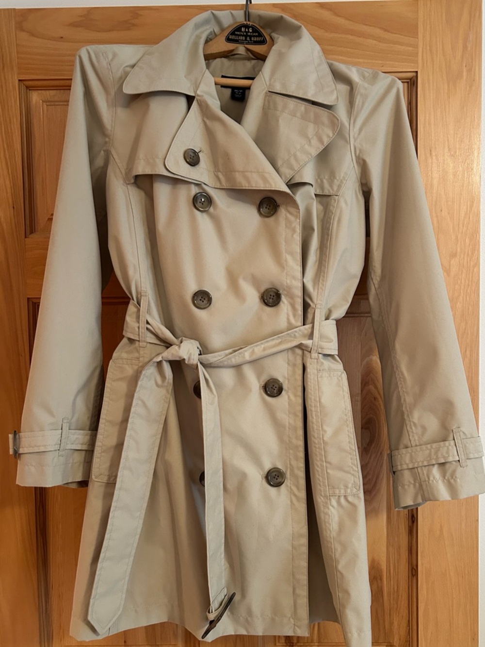 Lands' End Women's Khaki Double-Breasted Trench Coat with Belt